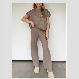 Lane 201 knit top and wide leg pant set mocha beige
